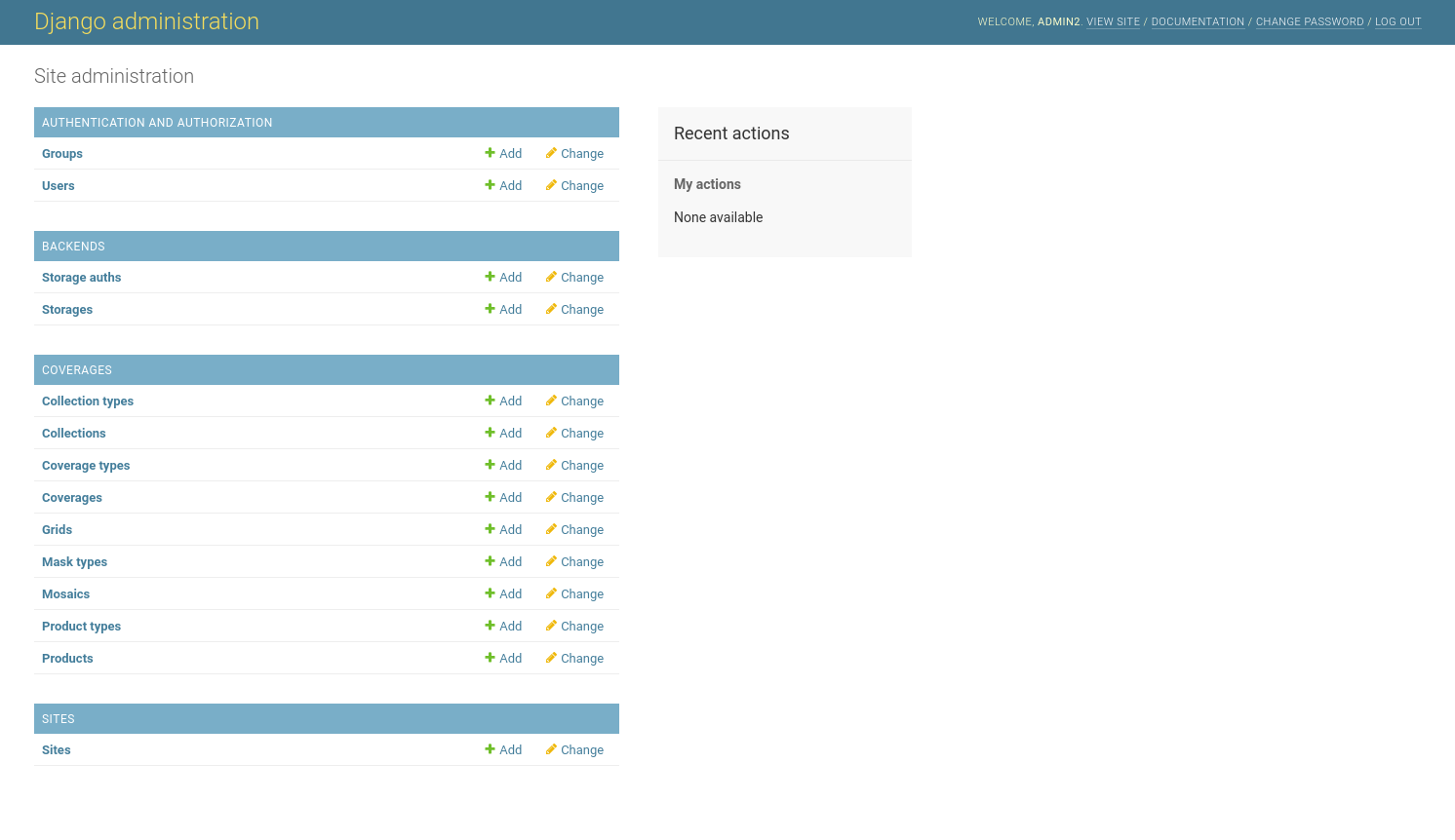 EOxServer demonstration admin klient start