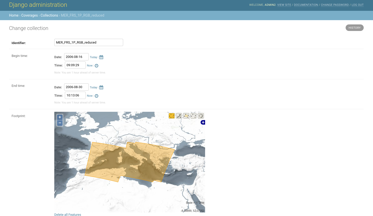 EOxServer demonstration admin klient Dataset Serie