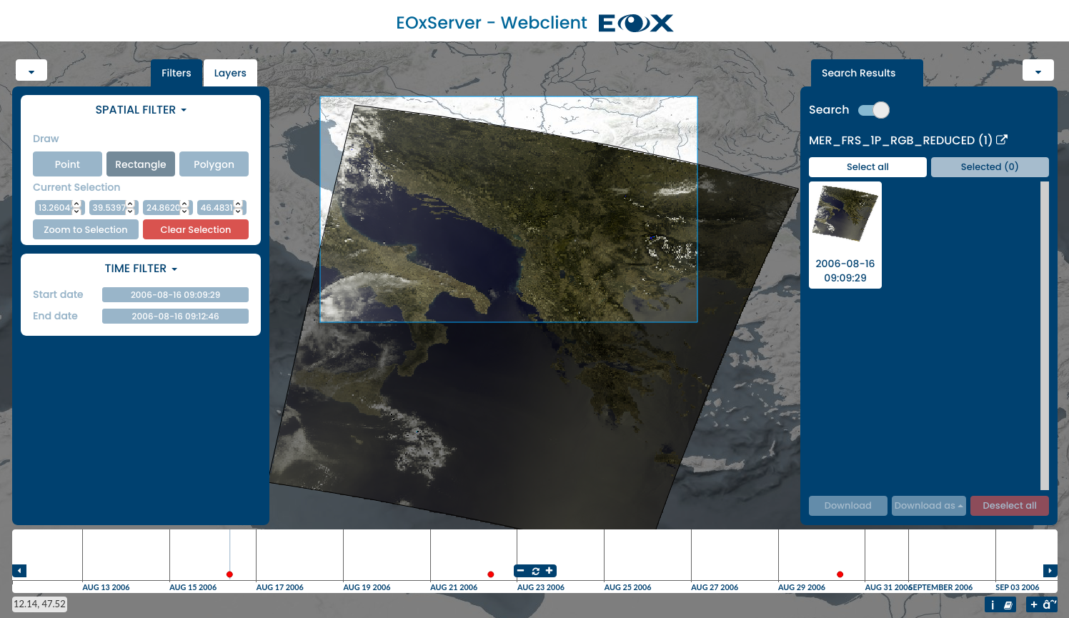 EOxServer demonstration av inbäddad klient skisserar