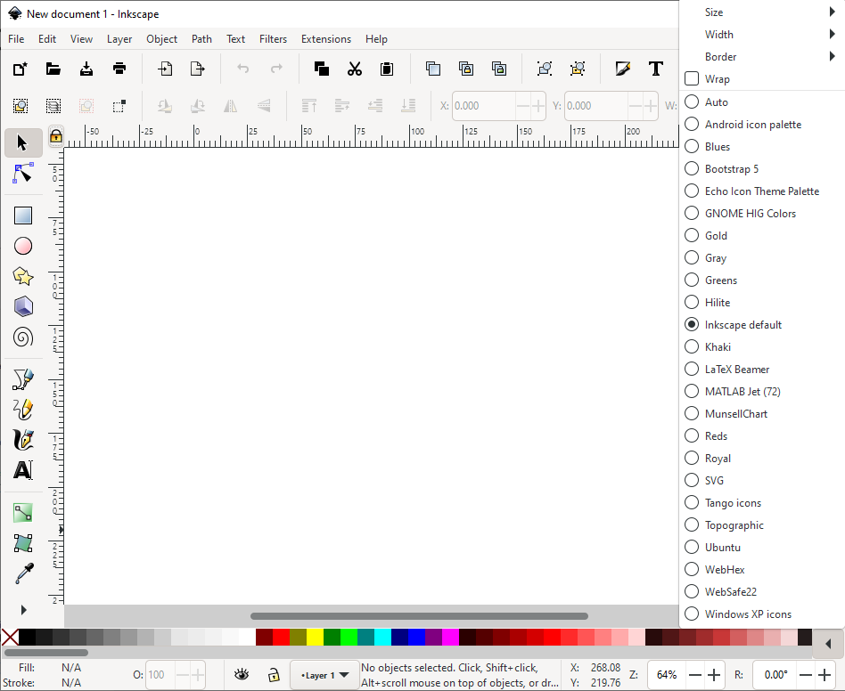 The palette at the bottom of the window with the palette options menu