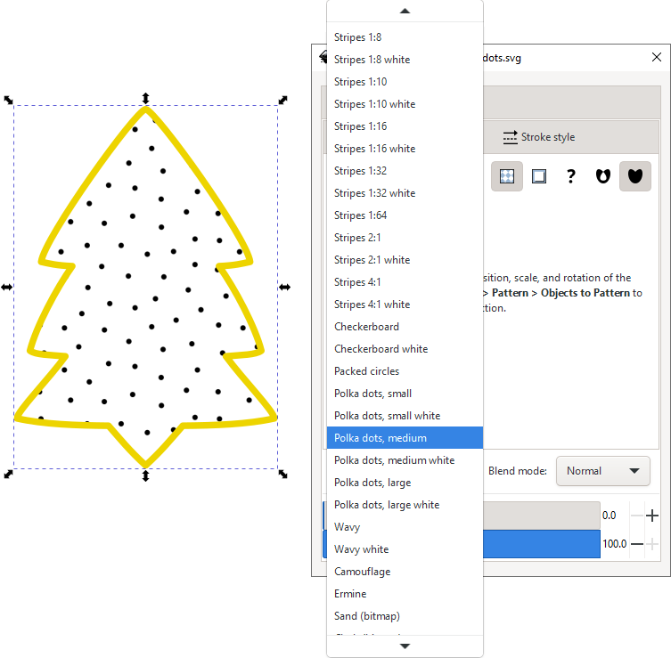 Polka dots pattern with pattern list