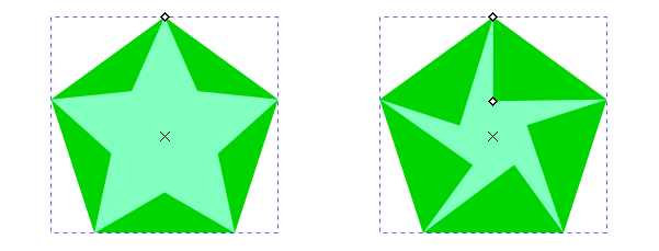 Handle in polygon mode (left) and twisting a star (right)